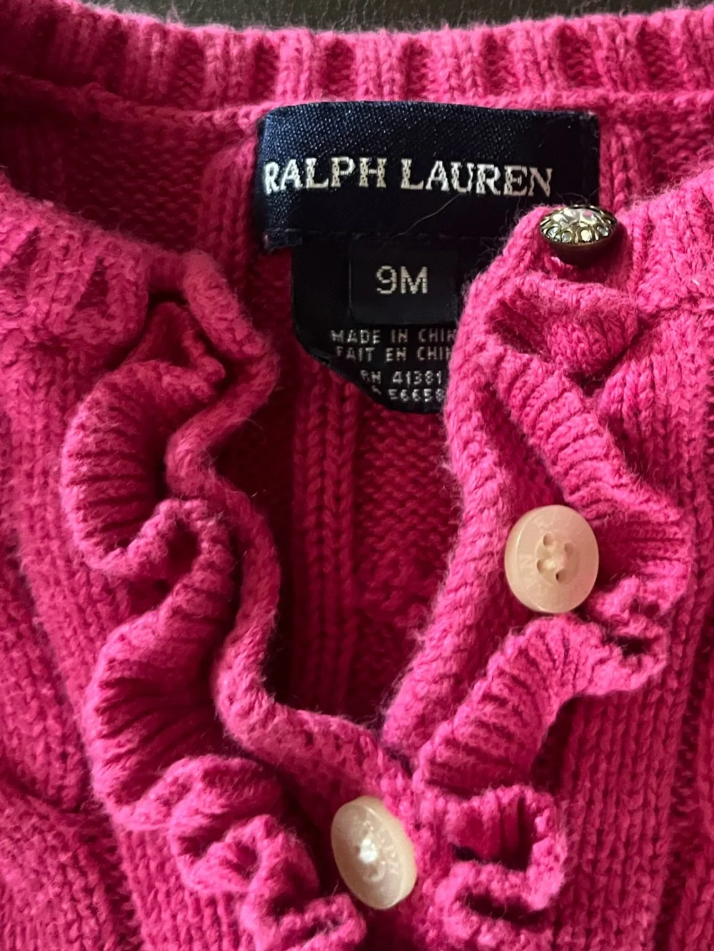 Ralph Lauren Hot Pink Ruffle-Trim Knit Cardigan size 9 months